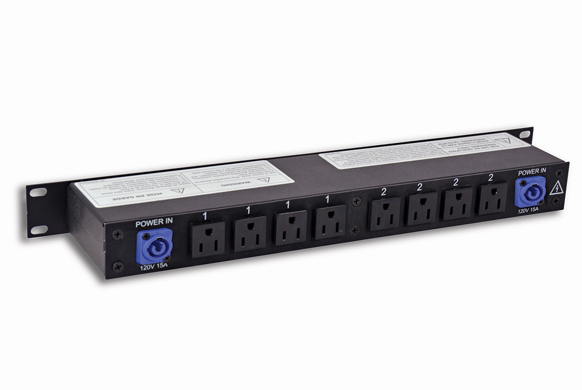 30 Amp 1RU Enclosed Rack, powerCON® to Duplex Receptacles